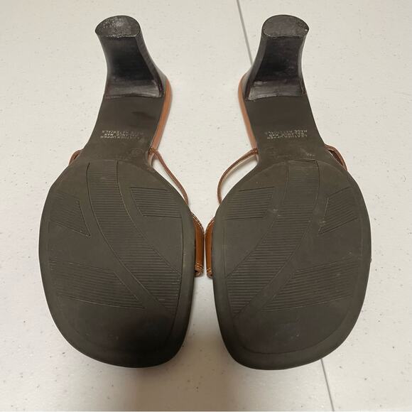 Saddle Tan Cognac Heeled Strappy Sandal Shoes Made in Brazil Size 6.5 - Picture 14 of 16